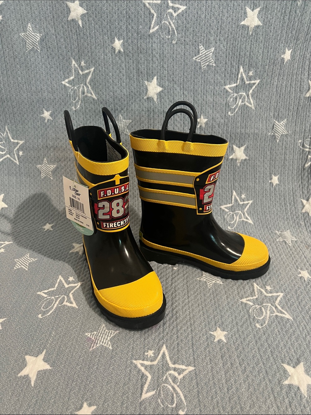 Western Chief Kids Black & Yellow Firefighter Rain Boots 10 toddler boy